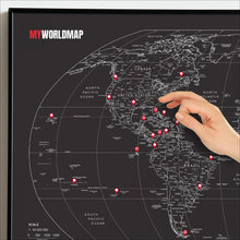 Carregar imagem no visualizador da galeria, Pôster Mapa Mundi Viagens Gigante Decorativo - All Black - Inclui Adesivo Pins - A1