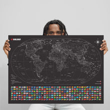 Carregar imagem no visualizador da galeria, Pôster Mapa Mundi Viagens Gigante Decorativo - All Black - Inclui Adesivo Pins - A1