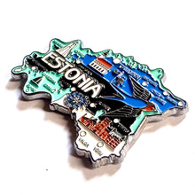 Carregar imagem no visualizador da galeria, Imã Estônia - Imã Geladeira Estônia em Metal com Mapa, Bandeira, Cidades e Símbolos