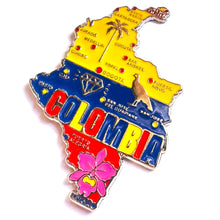 Carregar imagem no visualizador da galeria, Imã Colômbia - Imã Geladeira Colômbia em Metal com Mapa, Bandeira, Cidades e Símbolos