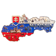 Carregar imagem no visualizador da galeria, Imã Eslováquia - Imã Geladeira Eslováquia em Metal com Mapa, Bandeira, Cidades e Símbolos