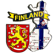 Carregar imagem no visualizador da galeria, Imã Finlândia - Imã Geladeira Finlândia em Metal com Mapa, Bandeira, Cidades e Símbolos