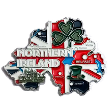 Carregar imagem no visualizador da galeria, Imã Irlanda do Norte - Imã Geladeira Irlanda do Norte em Metal com Mapa, Bandeira, Cidades e Símbolos