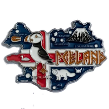 Carregar imagem no visualizador da galeria, Imã Islândia - Imã Geladeira Islândia em Metal com Mapa, Bandeira, Cidades e Símbolos