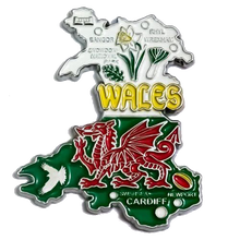 Carregar imagem no visualizador da galeria, Imã País de Gales - Imã Geladeira País de Gales em Metal com Mapa, Bandeira, Cidades e Símbolos