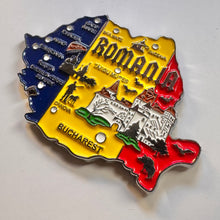Carregar imagem no visualizador da galeria, Imã Romênia - Imã Geladeira Romênia em Metal com Mapa, Bandeira, Cidades e Símbolos