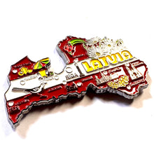 Carregar imagem no visualizador da galeria, Imã Letônia - Imã Geladeira Letônia em Metal com Mapa, Bandeira, Cidades e Símbolos