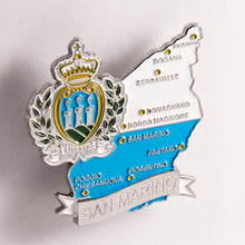 Carregar imagem no visualizador da galeria, Imã San Marino - Imã Geladeira San Marino em Metal com Mapa, Bandeira, Cidades e Símbolos