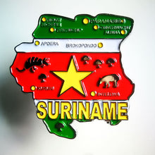 Carregar imagem no visualizador da galeria, Imã Suriname - Imã Geladeira Suriname em Metal com Mapa, Bandeira, Cidades e Símbolos