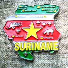 Carregar imagem no visualizador da galeria, Imã Suriname - Imã Geladeira Suriname em Metal com Mapa, Bandeira, Cidades e Símbolos