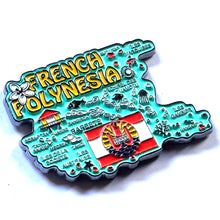 Carregar imagem no visualizador da galeria, Imã Tahiti Polinésia Francesa - Imã Geladeira Tahiti em Metal com Mapa, Bandeira e Símbolos