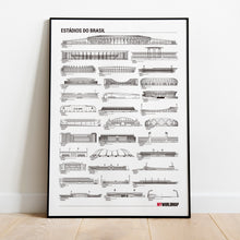 Carregar imagem no visualizador da galeria, Pôster Estádios de Futebol do Brasil por Ordem de Tamanho - Branco - Estilo Minimalista - A2