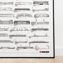 Carregar imagem no visualizador da galeria, Pôster Estádios de Futebol do Brasil por Ordem de Tamanho - Branco - Estilo Minimalista - A2