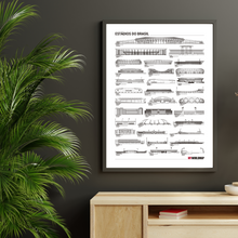 Carregar imagem no visualizador da galeria, Pôster Estádios de Futebol do Brasil por Ordem de Tamanho - Branco - Estilo Minimalista - A2