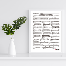 Carregar imagem no visualizador da galeria, Pôster Estádios de Futebol do Brasil por Ordem de Tamanho - Branco - Estilo Minimalista - A2