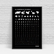 Carregar imagem no visualizador da galeria, Pôster Mapa Mundi com 240 Países por Ordem de Tamanho - Estilo Minimalista - Preto - A2