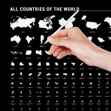 Carregar imagem no visualizador da galeria, Pôster Mapa Mundi com 240 Países por Ordem de Tamanho - Estilo Minimalista - Preto - A2