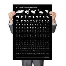 Carregar imagem no visualizador da galeria, Pôster Mapa Mundi com 240 Países por Ordem de Tamanho - Estilo Minimalista - Preto - A2