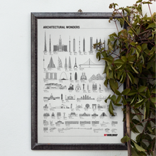 Carregar imagem no visualizador da galeria, Pôster Maravilhas da Arquitetura por Ordem de Tamanho - Branco - Estilo Minimalista - A2
