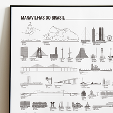 Carregar imagem no visualizador da galeria, Pôster Maravilhas do Brasil por Ordem de Tamanho - Branco - Estilo Minimalista - A2