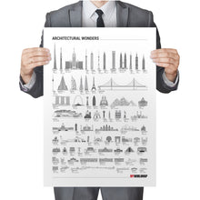 Carregar imagem no visualizador da galeria, Pôster Maravilhas da Arquitetura por Ordem de Tamanho - Branco - Estilo Minimalista - A2
