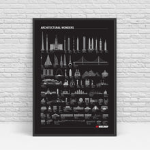 Carregar imagem no visualizador da galeria, Pôster Maravilhas da Arquitetura por Ordem de Tamanho - Preto - A2