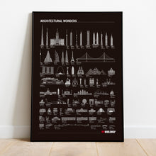 Carregar imagem no visualizador da galeria, Pôster Maravilhas da Arquitetura por Ordem de Tamanho - Preto - A2