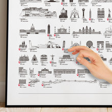 Carregar imagem no visualizador da galeria, Pôster Maravilhas da Arquitetura por Ordem de Tamanho - Branco - Estilo Minimalista - A2