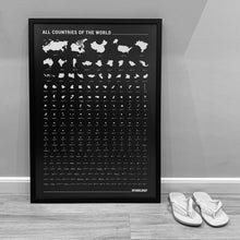 Carregar imagem no visualizador da galeria, Pôster Mapa Mundi com 240 Países por Ordem de Tamanho - Estilo Minimalista - Preto - A2