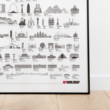 Carregar imagem no visualizador da galeria, Pôster Maravilhas da Arquitetura por Ordem de Tamanho - Branco - Estilo Minimalista - A2