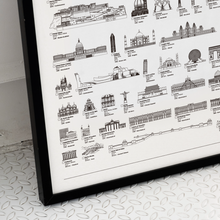 Carregar imagem no visualizador da galeria, Pôster Maravilhas da Arquitetura por Ordem de Tamanho - Branco - Estilo Minimalista - A2