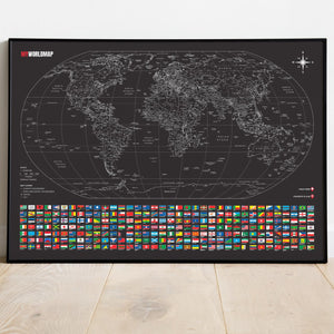 Combo Mapa Mundi Viagens All Black 3.000 Cidades e Maravilhas da Arquitetura - Inclui Adesivo Pins