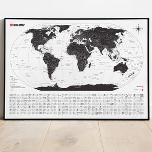 Mapa Mundi Viagens Gigante Decorativo - Minimalista - Inclui Adesivo Pins - 3.000 Cidades - A1