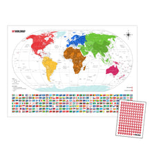 Carregar imagem no visualizador da galeria, Mapa Mundi Viagens Gigante Decorativo - Colorido - Inclui Adesivo Pins - 3.000 Cidades - A1
