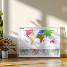 Carregar imagem no visualizador da galeria, Mapa Mundi Viagens Gigante Decorativo - Colorido - Inclui Adesivo Pins - 3.000 Cidades - A1

