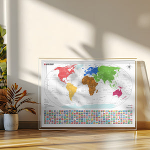 Mapa Mundi Viagens Gigante Decorativo - Colorido - Inclui Adesivo Pins - 3.000 Cidades - A1