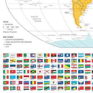 Mapa Mundi Viagens Gigante Decorativo - Colorido - Inclui Adesivo Pins - 3.000 Cidades - A1