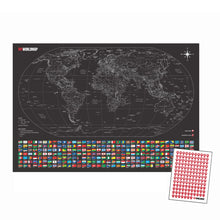 Carregar imagem no visualizador da galeria, Mapa Mundi Viagens Gigante Decorativo - All Black - Inclui Adesivo Pins - 3.000 Cidades - A1
