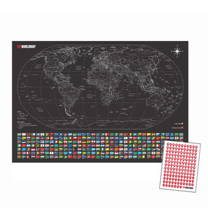 Mapa Mundi Viagens Gigante Decorativo - All Black - Inclui Adesivo Pins - 3.000 Cidades - A1