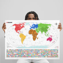 Carregar imagem no visualizador da galeria, Mapa Mundi Viagens Gigante Decorativo - Colorido - Inclui Adesivo Pins - 3.000 Cidades - A1
