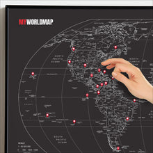 Carregar imagem no visualizador da galeria, Mapa Mundi Viagens Gigante Decorativo - All Black - Inclui Adesivo Pins - 3.000 Cidades - A1
