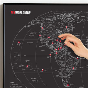 Mapa Mundi Viagens Gigante Decorativo - All Black - Inclui Adesivo Pins - 3.000 Cidades - A1