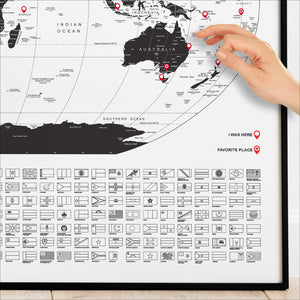 Mapa Mundi Viagens Gigante Decorativo - Minimalista - Inclui Adesivo Pins - 3.000 Cidades - A1