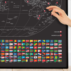 Mapa Mundi Viagens Gigante Decorativo - All Black - Inclui Adesivo Pins - 3.000 Cidades - A1