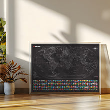 Carregar imagem no visualizador da galeria, Mapa Mundi Viagens Gigante Decorativo - All Black - Inclui Adesivo Pins - 3.000 Cidades - A1
