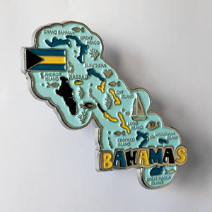 Imã Bahamas - Imã Geladeira Bahamas com Mapa, Bandeira, Cidades e Símbolos