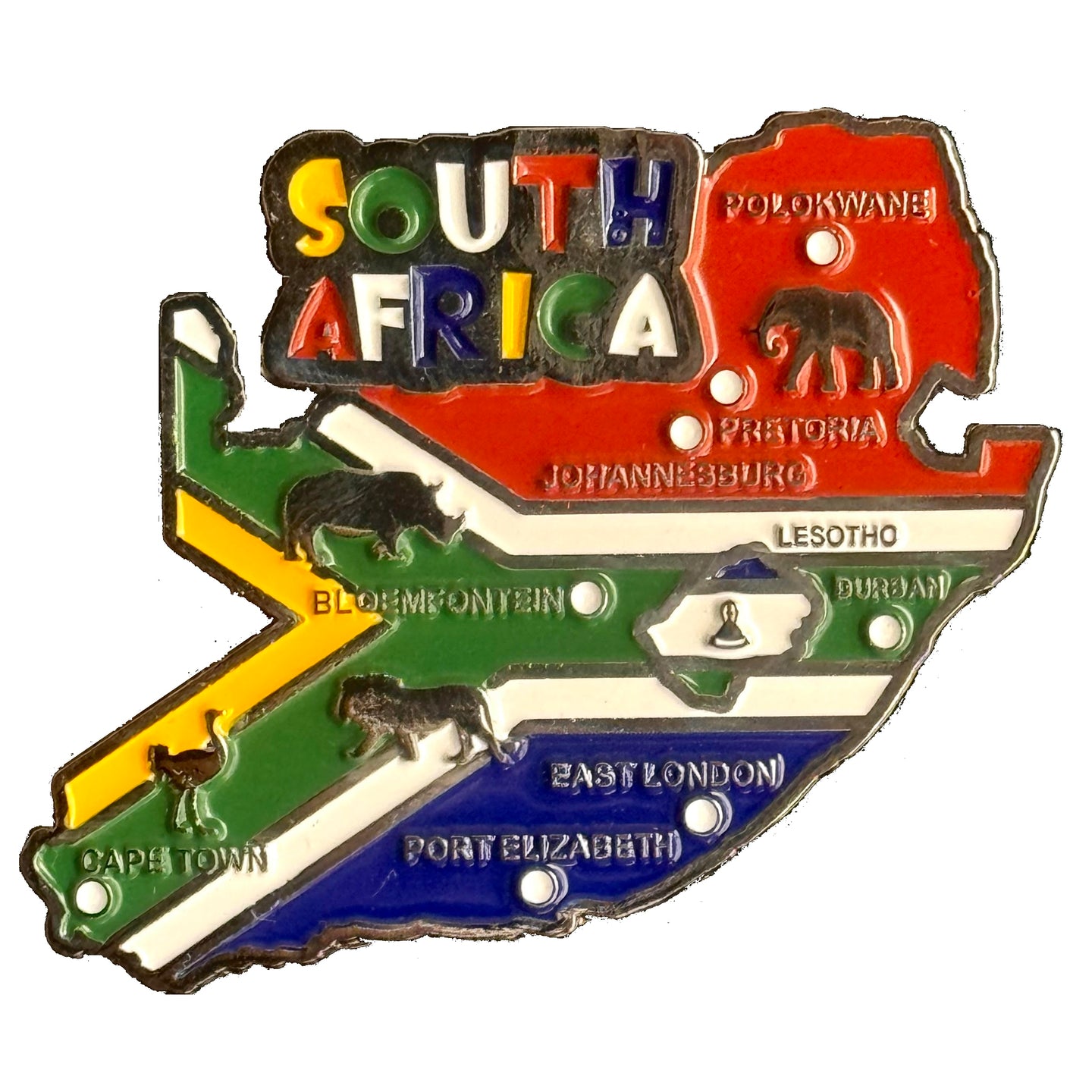 Imã Africa do Sul - Imã Geladeira Africa do Sul com Mapa, Bandeira, Cidades e Símbolos