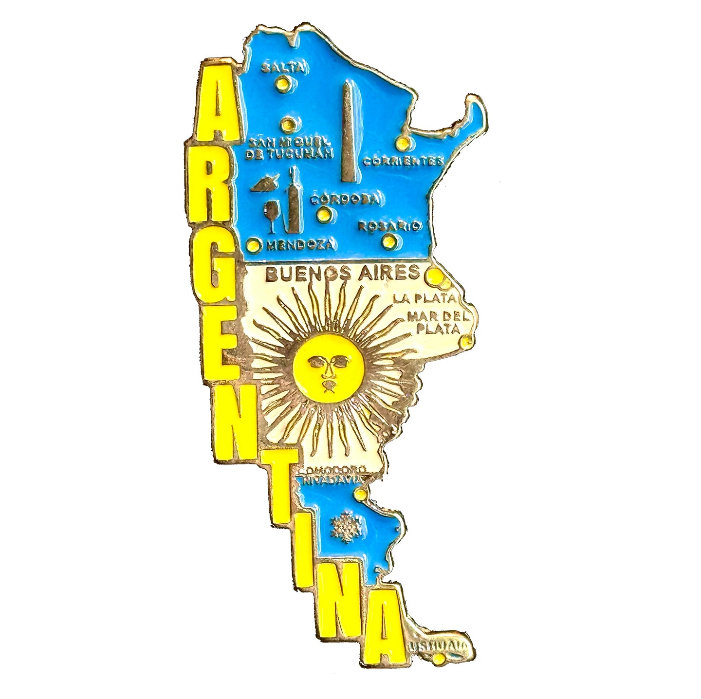 Imã Argentina - Imã Geladeira Argentina em Metal com Mapa, Bandeira, Cidades e Símbolos