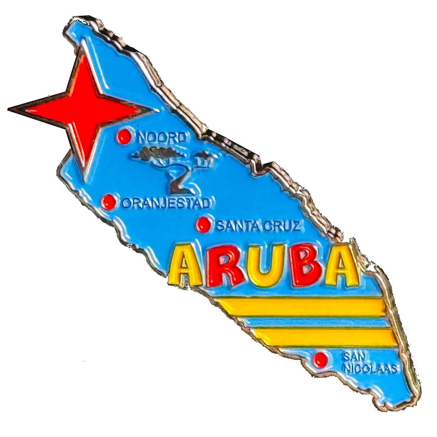 Imã Aruba - Imã Geladeira Aruba com Mapa, Bandeira, Cidades e Símbolos
