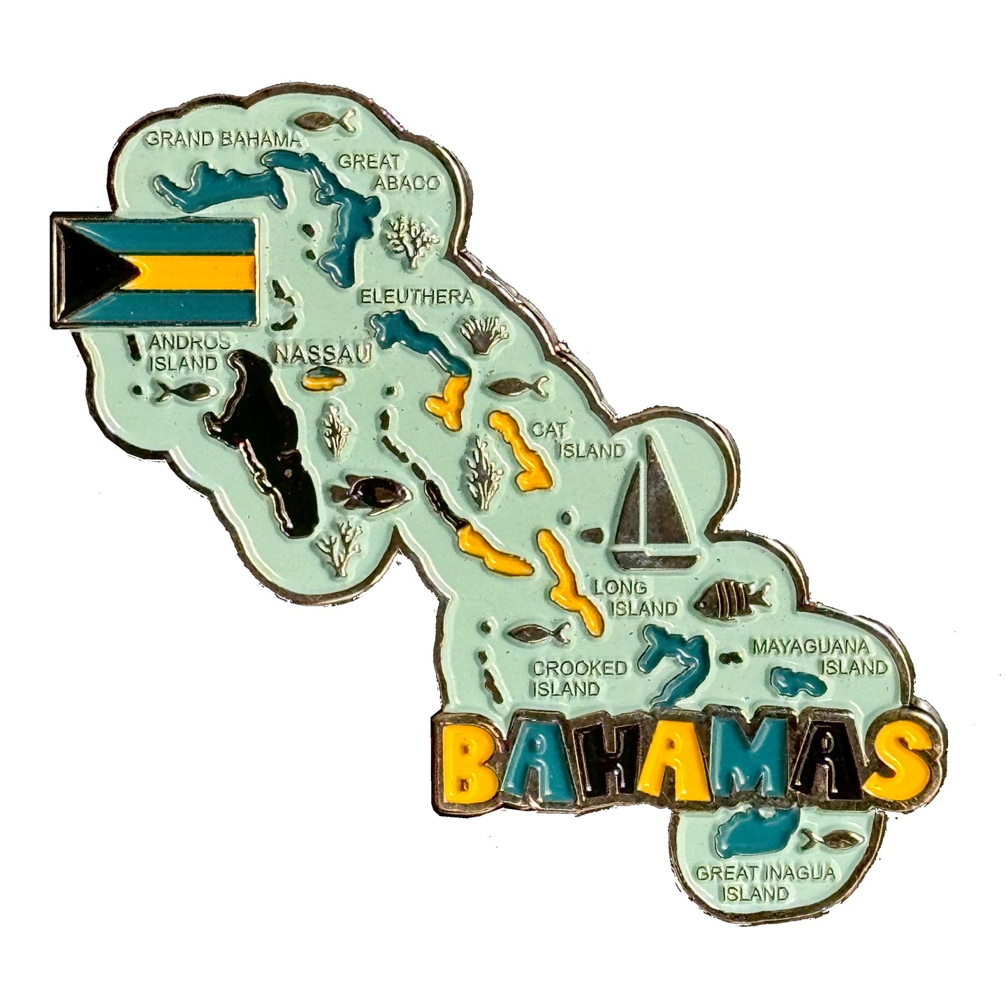 Imã Bahamas - Imã Geladeira Bahamas com Mapa, Bandeira, Cidades e Símbolos